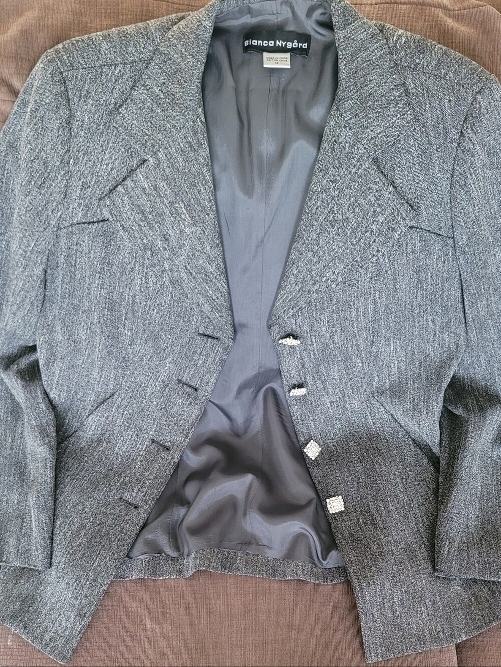 Nygard Charcoal Tweed Blazer Jacket 12 - Picture 4 of 11